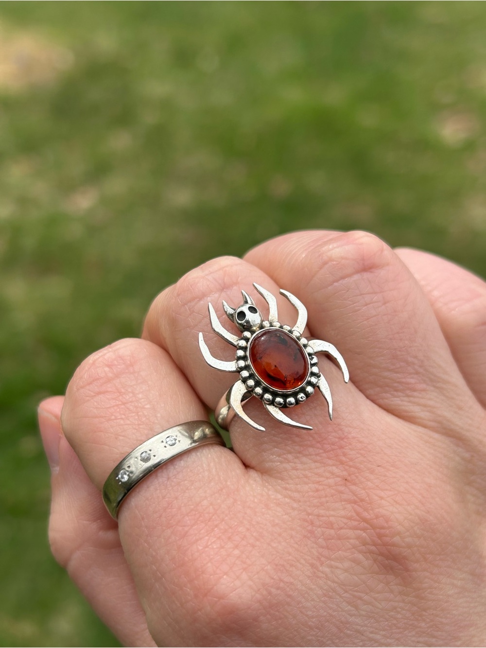 Spider ring sterling silver with amber - size 9 - Picture 4 of 7
